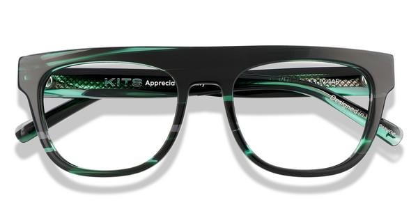 KITS Williams Ltd - Black and Green Stripes, Acetate, Flat-Top frame